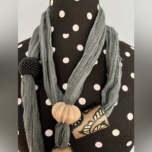 NWOT Anthropologie Wooden Beaded Tassel Scarf - blue
